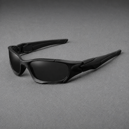Gen-X Edge black wraparound sunglasses with smooth glossy polarized lenses